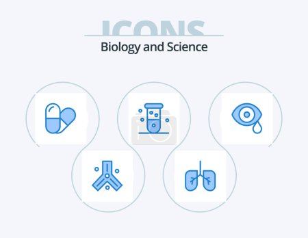 Téléchargez les illustrations : Biology Blue Icon Pack 5 Icon Design. drops. lab. biochemistry. eye. laboratory - en licence libre de droit