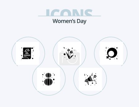 Téléchargez les illustrations : Journée des femmes Glyphe Icône Pack 5 Icône Design. genre. Une tulipe. haut-parleur. présent. lois - en licence libre de droit