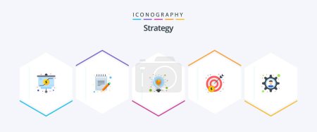 Illustration for Strategy 25 Flat icon pack including gear. target. sheet. profit. analysis - Royalty Free Image