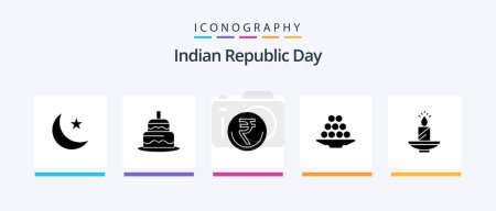 Illustration for Indian Republic Day Glyph 5 Icon Pack Including dessert. bowl. business. trade. inr. Creative Icons Design - Royalty Free Image