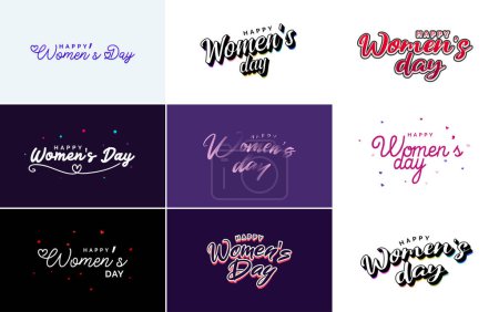 Illustration for Happy Woman's Day handwritten lettering set for use in greeting or invitation cards. festive tags. and posters modern calligraphy collection on white background - Royalty Free Image