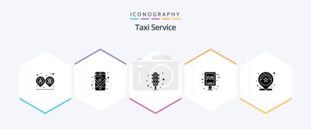 Téléchargez les illustrations : Taxi Service 25 Glyph icon pack including number. taxi. signal. station. board - en licence libre de droit