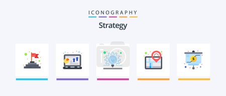 Illustration for Strategy Flat 5 Icon Pack Including strategy. success. bulb. pin. map. Creative Icons Design - Royalty Free Image