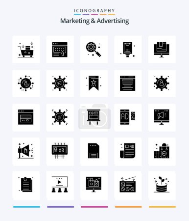 Illustration for Creative Marketing And Advertising 25 Glyph Solid Black icon pack  Such As poster. billboard. marketing. announcement. internet marketing - Royalty Free Image