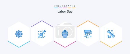 Illustration for Labor Day 25 Blue icon pack including wrench. paint. cap. brush. labour - Royalty Free Image