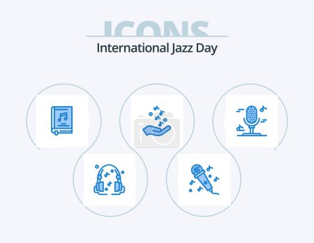 Téléchargez les illustrations : International Jazz Day Blue Icon Pack 5 Icon Design. . music. fist. microphone. rock and roll - en licence libre de droit
