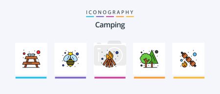 Ilustración de Camping Line Filled 5 Icon Pack Including map. flag. outdoor. green. jungle. Creative Icons Design - Imagen libre de derechos