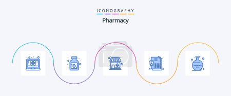 Téléchargez les illustrations : Pharmacie Blue 5 Icon Pack Y compris la pharmacie. Flacon. pharmacie. recette. liste - en licence libre de droit