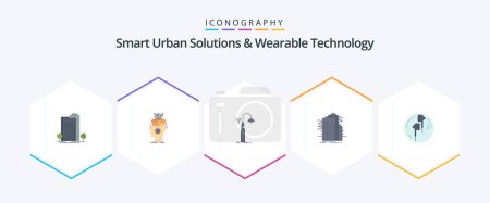 Téléchargez les illustrations : Smart Urban Solutions And Wearable Technology 25 Flat icon pack including technology. technology. digital. smart. street - en licence libre de droit