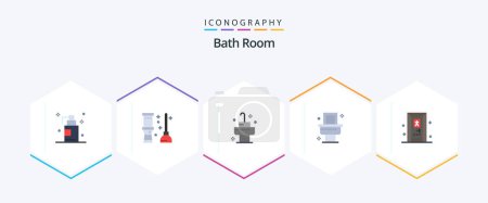 Illustration for Bath Room 25 Flat icon pack including . bath. bath. door. room - Royalty Free Image
