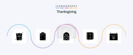 Illustration for Thanks Giving Glyph 5 Icon Pack Including religion. book. giving. bible. pilgrim - Royalty Free Image