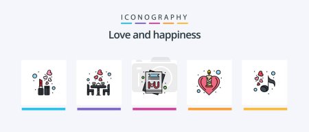 Ilustración de Love Line Filled 5 Icon Pack Incluyendo video. Romántico. tarjeta. Amor. pájaro. Diseño de iconos creativos - Imagen libre de derechos