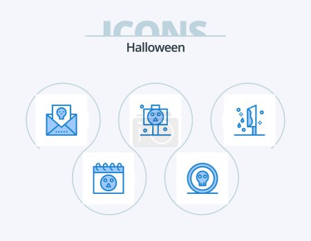 Illustration for Halloween Blue Icon Pack 5 Icon Design. blood. horror. address. halloween. mail - Royalty Free Image