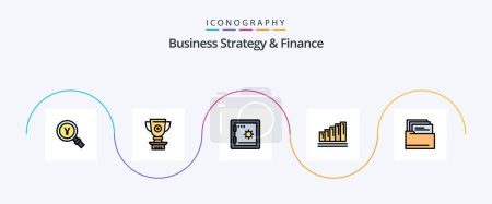 Téléchargez les illustrations : Business Strategy And Finance Line Filled Flat 5 Icon Pack Including folder. graph. achievement. chart. safe - en licence libre de droit