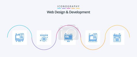 Téléchargez les illustrations : Web Design And Development Blue 5 Icon Pack Including home. laptop. design. files. device - en licence libre de droit