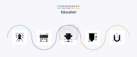 Téléchargez les illustrations : Education Glyph 5 Icon Pack Including attract. study. achievement. education. trophy - en licence libre de droit