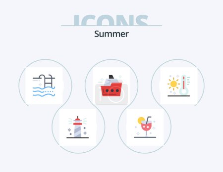 Téléchargez les illustrations : Summer Flat Icon Pack 5 Icon Design. sea. cruise. glass. water. summer - en licence libre de droit