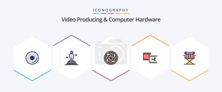 Illustration for Video Producing And Computer Hardware 25 FilledLine icon pack including editing. cut. trophy. clip. movie - Royalty Free Image