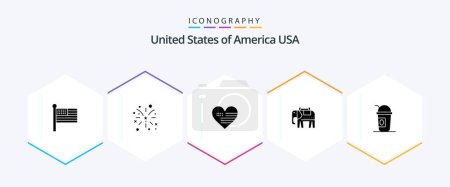 Ilustración de EE.UU. 25 Paquete de iconos de glifos incluyendo limonada. América. Corazón. usa. elefante - Imagen libre de derechos