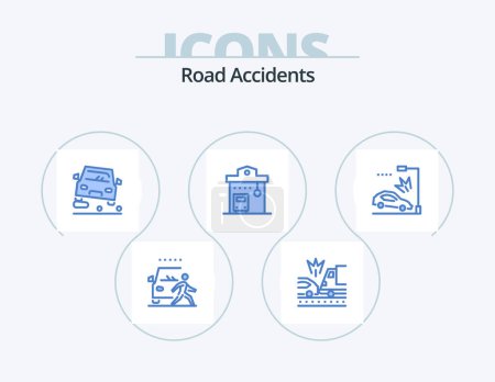 Illustration for Road Accidents Blue Icon Pack 5 Icon Design. stop. road integration. truck. bus station. jam - Royalty Free Image