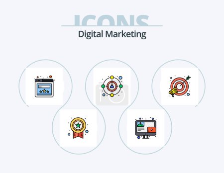 Téléchargez les illustrations : Ligne de marketing numérique rempli Icône Pack 5 Icône Design. connexion. buzz. page web. affilié. paramètres - en licence libre de droit