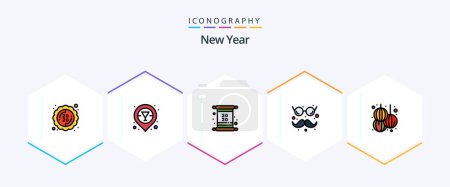 Illustration for New Year 25 FilledLine icon pack including new. chinese. invitation. glasses and mustaches. funny - Royalty Free Image