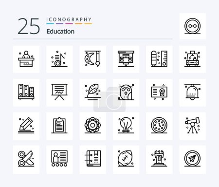 Illustration for Education 25 Line icon pack including presentation. chart. note. watercolor. painting - Royalty Free Image