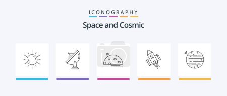 Téléchargez les illustrations : Space Line 5 Icon Pack Including space. flag. planets. moon. planet. Creative Icons Design - en licence libre de droit