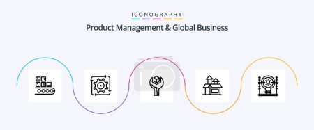 Téléchargez les illustrations : Product Managment And Global Business Line 5 Icon Pack Including performance. -management. flow. service. product - en licence libre de droit