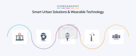 Téléchargez les illustrations : Smart Urban Solutions And Wearable Technology Flat 5 Icon Pack Including street. valley. reality. hotel. parking - en licence libre de droit