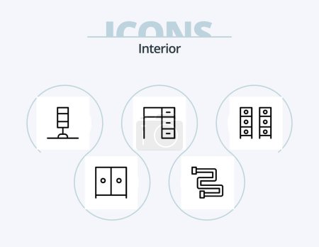 Téléchargez les illustrations : Icône de ligne intérieure Pack 5 Icône Design. . table. . intérieur - en licence libre de droit