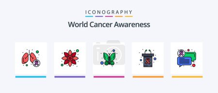 Illustration for World Cancer Awareness Line Filled 5 Icon Pack Including glass. apple juice. advertisement. machine. weight. Creative Icons Design - Royalty Free Image