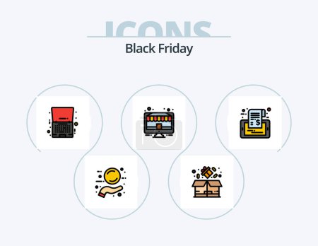 Téléchargez les illustrations : Black Friday Line Filled Icon Pack 5 Icon Design. vendredi noir. carnet. grande vente. ordinateur portable. vendredi - en licence libre de droit