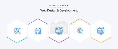 Téléchargez les illustrations : Web Design And Development 25 Blue icon pack including software. innovation. design. idea. - en licence libre de droit