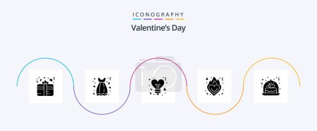 Téléchargez les illustrations : Valentines Day Glyphe 5 Icône Pack Y compris gâteau. valentine. amour. amour. valentines - en licence libre de droit