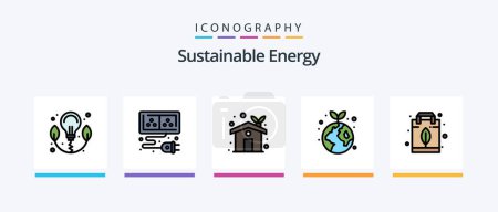 Ilustración de Sustainable Energy Line Filled 5 Icon Pack Including greenhouse. eco house. energy. eco home. green. Creative Icons Design - Imagen libre de derechos