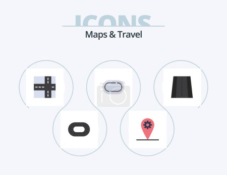 Téléchargez les illustrations : Cartes et voyage Icône plate Pack 5 Icône Design. . au stade. façon - en licence libre de droit
