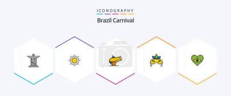 Téléchargez les illustrations : Pack icône Brazil Carnival 25 FilledLine incluant le brésil. canon. Soleil. célébration. brésilien - en licence libre de droit