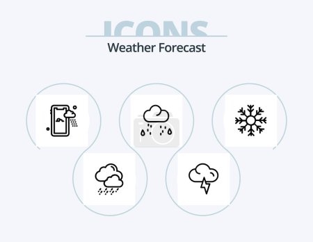 Téléchargez les illustrations : Icône de ligne météo Pack 5 Icône Design. climat. De l'air. le temps. nuage. neige - en licence libre de droit
