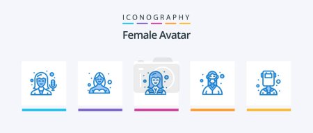 Téléchargez les illustrations : Female Avatar Blue 5 Icon Pack Including nurse. mask. commercial. female. worker. Creative Icons Design - en licence libre de droit