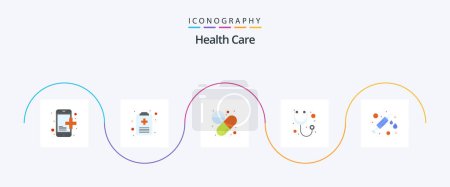 Illustration for Health Care Flat 5 Icon Pack Including syring. capsule. stethoscope. diagnosis - Royalty Free Image