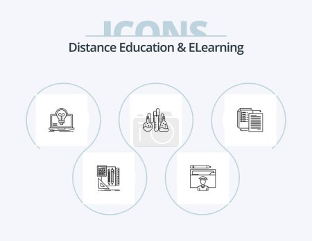 Ilustración de Distance Education And Elearning Line Icon Pack 5 Icon Design. . light. science. bulb. story - Imagen libre de derechos