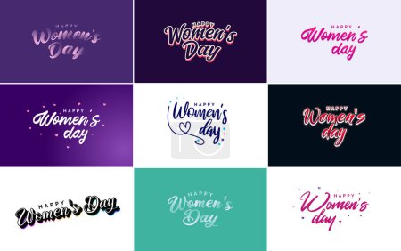 Téléchargez les illustrations : March 8th typographic design set with Happy Women's Day text - en licence libre de droit