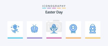 Illustration for Easter Blue 5 Icon Pack Including decoration. sheep. boiled. lamb. food. Creative Icons Design - Royalty Free Image