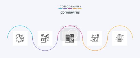 Téléchargez les illustrations : Coronavirus Line 5 Icon Pack Including patient chart. protection. building. prevent. home - en licence libre de droit