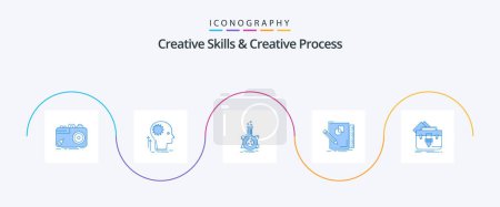 Téléchargez les illustrations : Compétences créatives et processus créatif Blue 5 Icon Pack Incluant le design. Croquis. idée. développement. fiole - en licence libre de droit