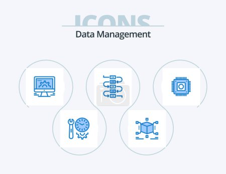 Illustration for Data Management Blue Icon Pack 5 Icon Design. chip. note. box. music. social market - Royalty Free Image