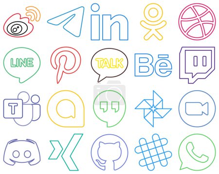 Ilustración de 20 Simple and minimalist Colourful Outline Social Media Icons such as twitch. professional. behance and pinterest Versatile and high-quality - Imagen libre de derechos