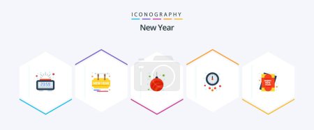 Illustration for New Year 25 Flat icon pack including watch. new year. ball. midnight. year - Royalty Free Image