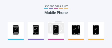 Ilustración de Paquete de iconos de teléfono móvil Glyph 5 que incluye.. - Imagen libre de derechos